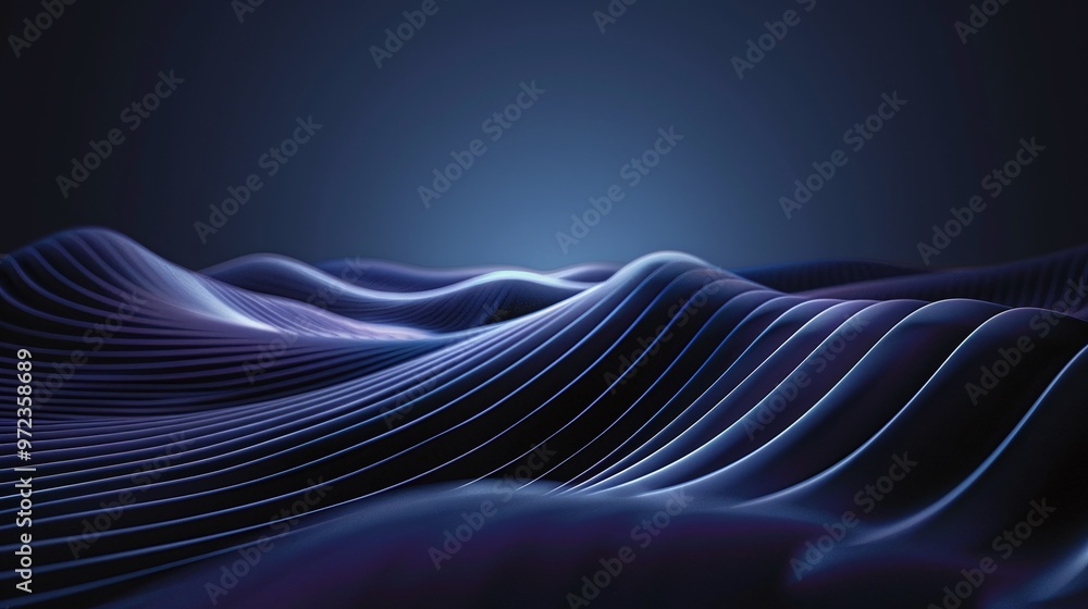 Poster a mesmerizing abstract representation of flowing waves in deep blue tones, creating a serene and cal