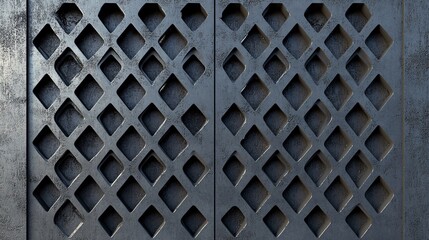 116. 3D rendering of a two-layer metal lattice, showcasing intricate patterns and textures, set against a rough gray concrete background, creating a seamless and realistic industrial look