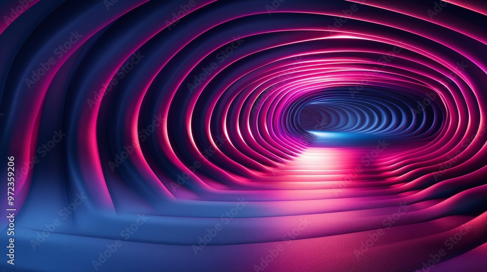 Poster a mesmerizing abstract tunnel design with vibrant colors and smooth curves, creating a futuristic an
