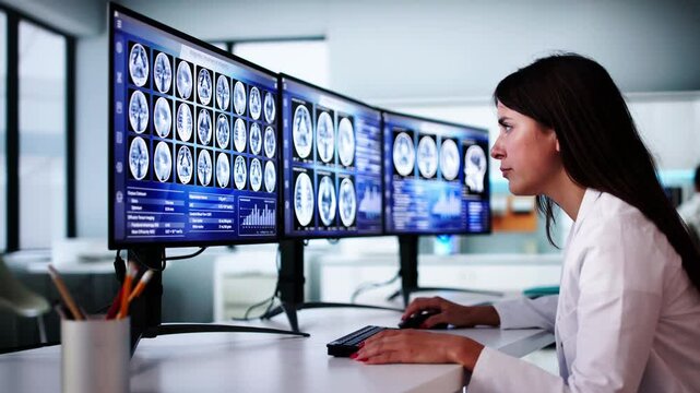 Brain Surgeon Or Neurologist Doctor Studying MRI