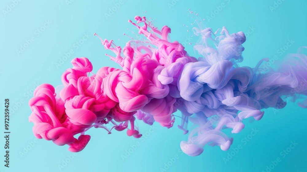 Poster artistic representation of gradient color blends as paint and ink mix in water, creating captivating
