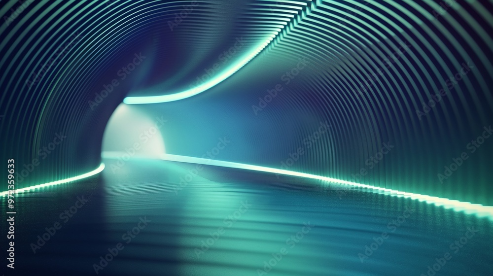 Poster A mesmerizing abstract tunnel with glowing lines, evoking a sense of motion and depth in a futuristic environment. Product presentation background.