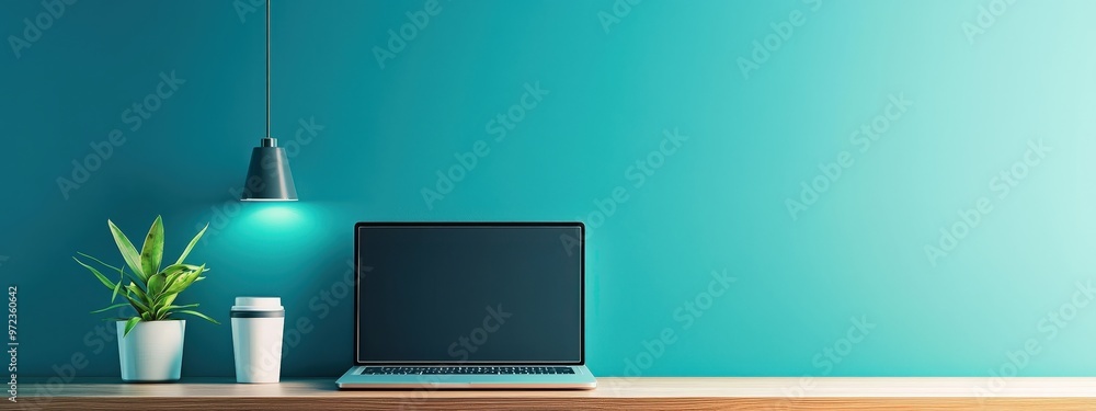 Poster workspace with a laptop connected to an external monitor, enhancing productivity during remote work
