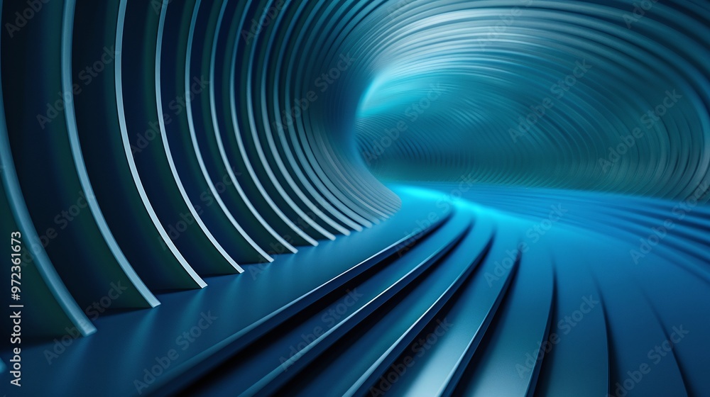 Poster a mesmerizing blue tunnel with curved lines, creating an immersive and serene environment for explor