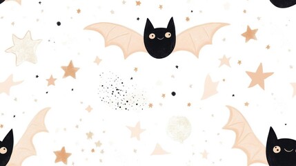 Playful illustration of bats and stars on a light background, perfect for Halloween-themed designs and decorations.