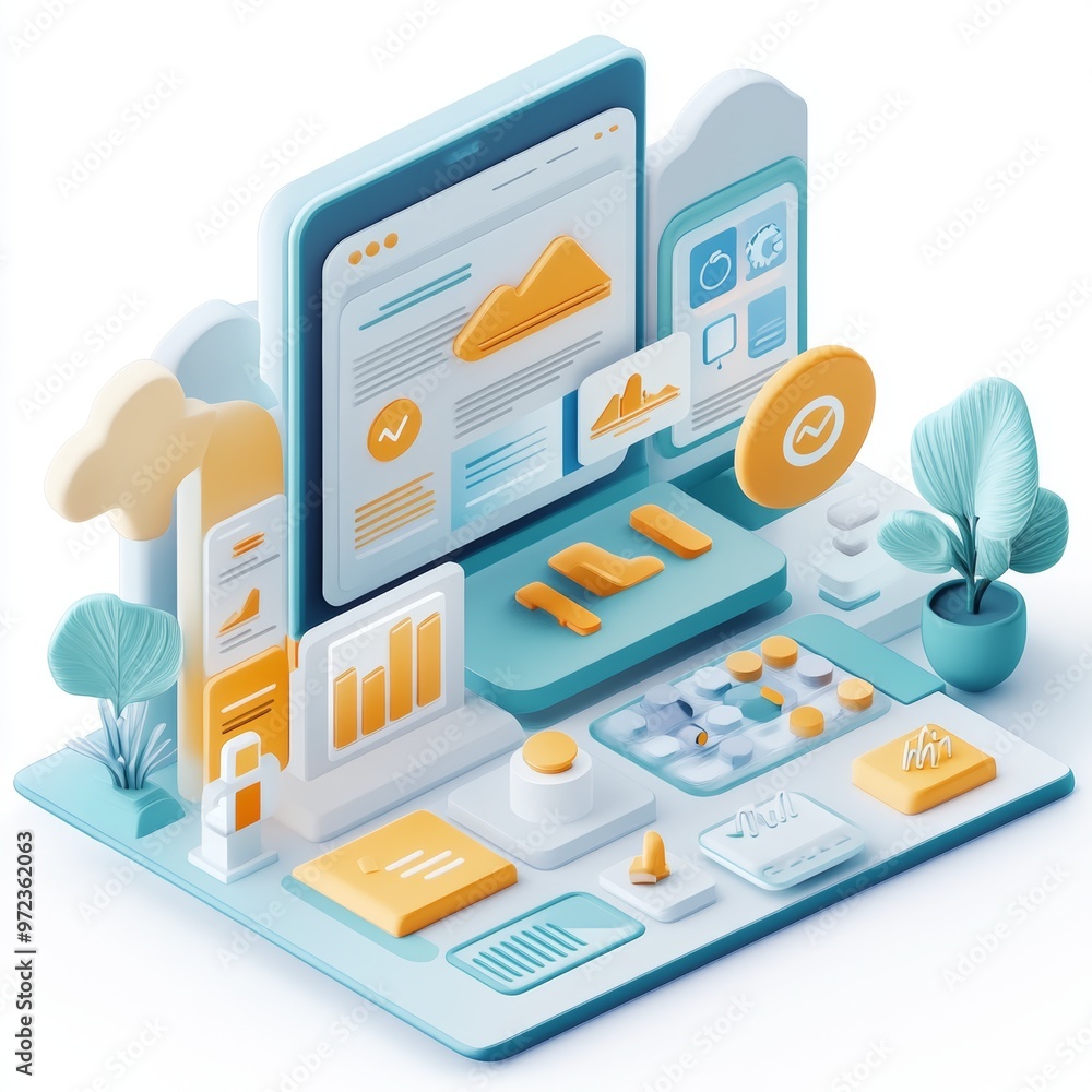 Aufkleber 3d isometric illustration of data analytics and website design
