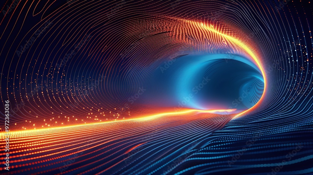 Aufkleber a mesmerizing tunnel of light with vibrant blue and orange waves, creating an ethereal and dynamic a