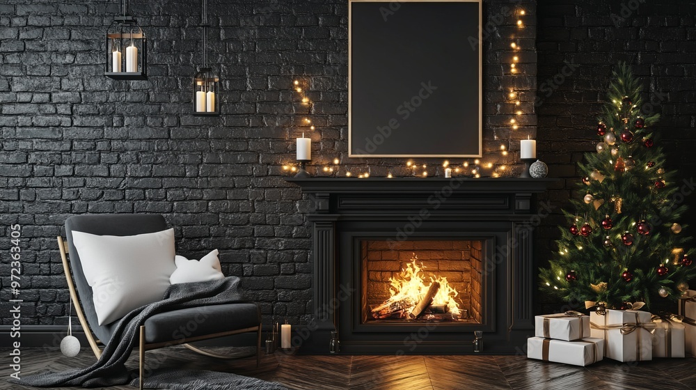 Poster Mockup Frame Poster Christmas Fireplace