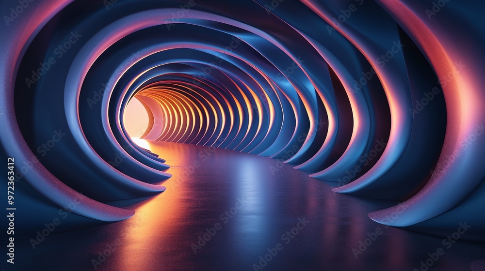 Poster a mesmerizing tunnel with vibrant colors and smooth curves, inviting exploration into a surreal, ill