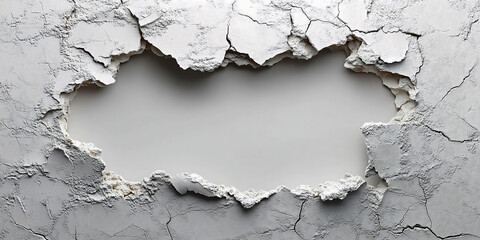 3d abstract hole on a broken white wall blank space