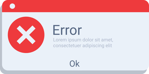 Error message window is appearing on a screen with a red cross mark