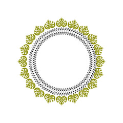 Round wreath damask luxury yellow and black design, round ornament abstract pattern, classic traditional style, illustration vintage design, damask flower pattern. Ideally for all decoration.