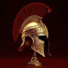 Intricately Designed Golden Helmet of a Spartan Warrior