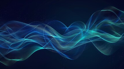 A stunning abstract image showcasing flowing waves of light in blue and green tones on a dark background, perfect for digital designs.