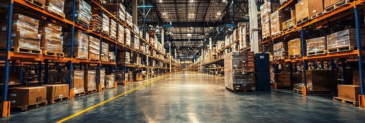 logistics and distribution scene at a shipping port, with large trucks transporting containers under a vibrant sunset