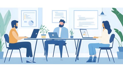 Three People Working at a Table in an Office