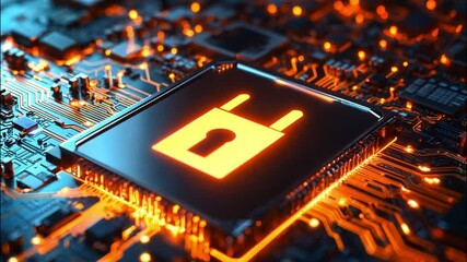 A Bitcoin Symbol Glowing on a Circuit Board