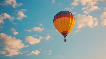 Fototapeta premium Hot Air Balloon at Sunrise: A vibrant hot air balloon floating gracefully in the sky at sunrise. 