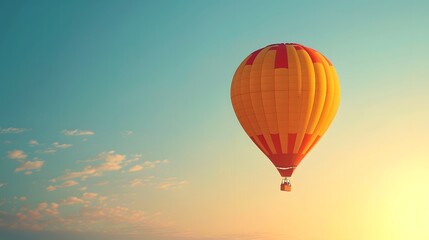 Fototapeta premium Hot Air Balloon at Sunrise: A vibrant hot air balloon floating gracefully in the sky at sunrise. 