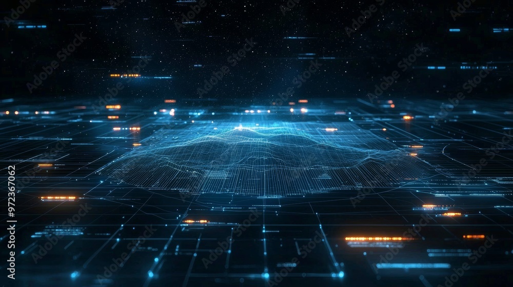 Poster Computer code. Digital technology background. Abstract space background. 3D rendering.
