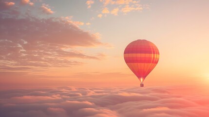Fototapeta premium Hot Air Balloon at Sunrise: A vibrant hot air balloon floating gracefully in the sky at sunrise. 