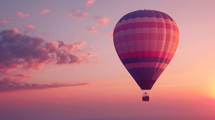 Fototapeta premium Hot Air Balloon at Sunrise: A vibrant hot air balloon floating gracefully in the sky at sunrise. 