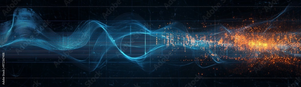 Poster Future wave. Abstract technology background. 3D visualization of big data. Analytical presentation. 3D rendering.