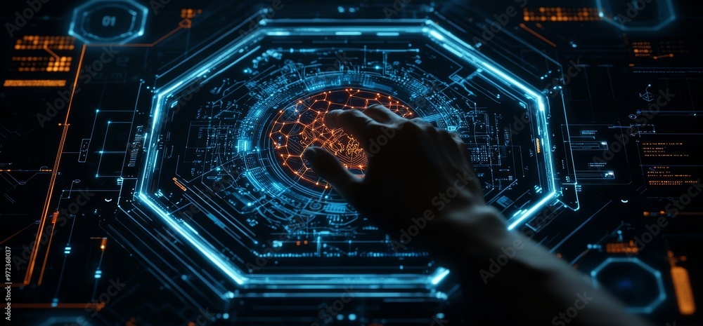 Poster The Metaverse digital cyber world technology concept is the result of a successful collaboration between a businessman and an architect and his team, with a dashboard interface bridging the real
