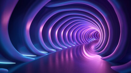 Fototapeta premium A surreal, glowing tunnel with smooth curves and vibrant purple lighting, creating an immersive visual experience.