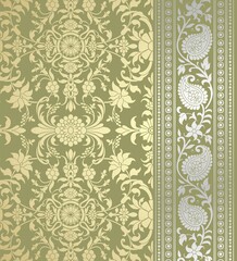 wedding card design, traditional paisley floral pattern , royal India	