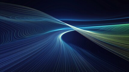 A vibrant abstract background featuring flowing lines in shades of blue and green, conveying movement and energy.