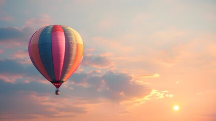 Obraz premium Hot Air Balloon at Sunrise: A vibrant hot air balloon floating gracefully in the sky at sunrise. 