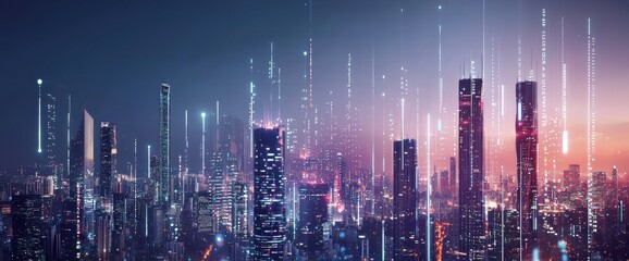 Obraz premium The concept of the smart city connects the abstract dot point design with the gradient line and intricate wave line design. It is a concept of the big data connection technology.