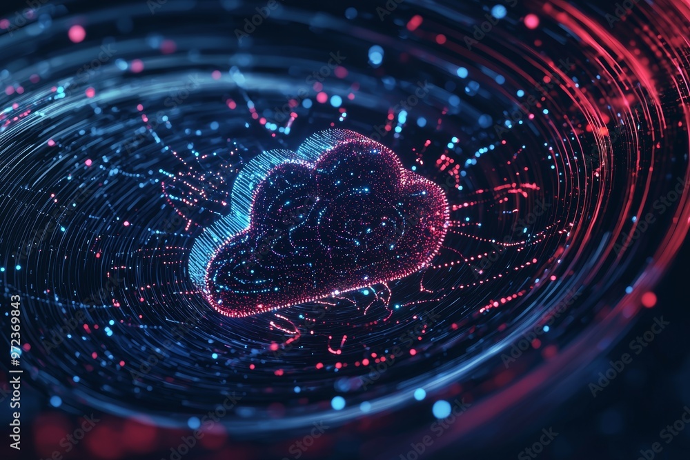 Poster Rendering of internet infrastructure in 3D. Abstract technology background.