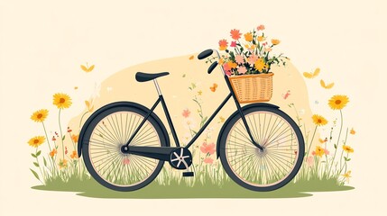 Fototapeta premium A vintage bicycle with a basket full of flowers.