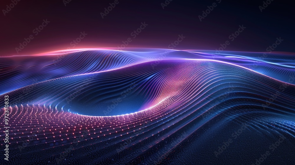 Poster a vibrant abstract landscape featuring waves of light and color, creating a dynamic visual experienc