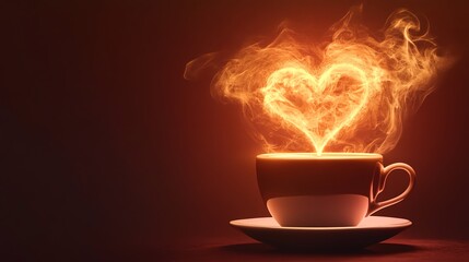 A cup of coffee or tea with a heart-shaped steam rising from it.