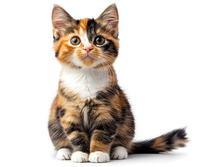 “Beautiful Calico Cat Sitting on a White Background”
