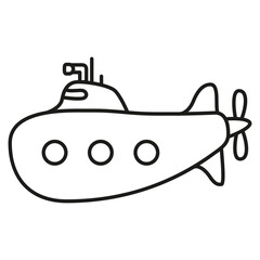 Underwater boat.Submarine undersea.Submarine under water.Outline vector illustration.Isolated on white background.