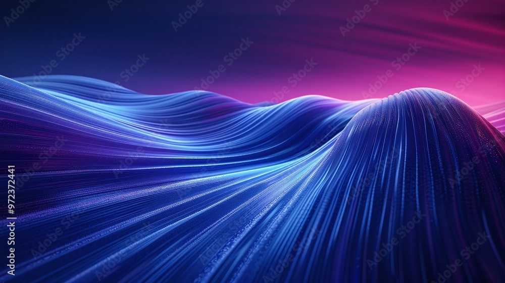 Poster a vibrant abstract wave design with flowing lines in blue and purple tones, creating a sense of moti