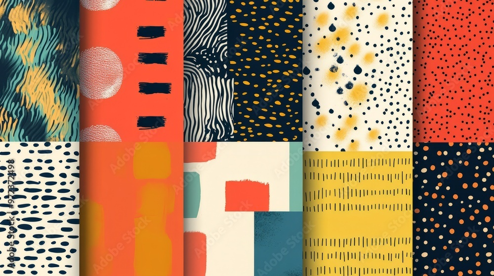 Poster geometric seamless patterns. trendy set of abstract stylish backgrounds with elegant minimal labels,