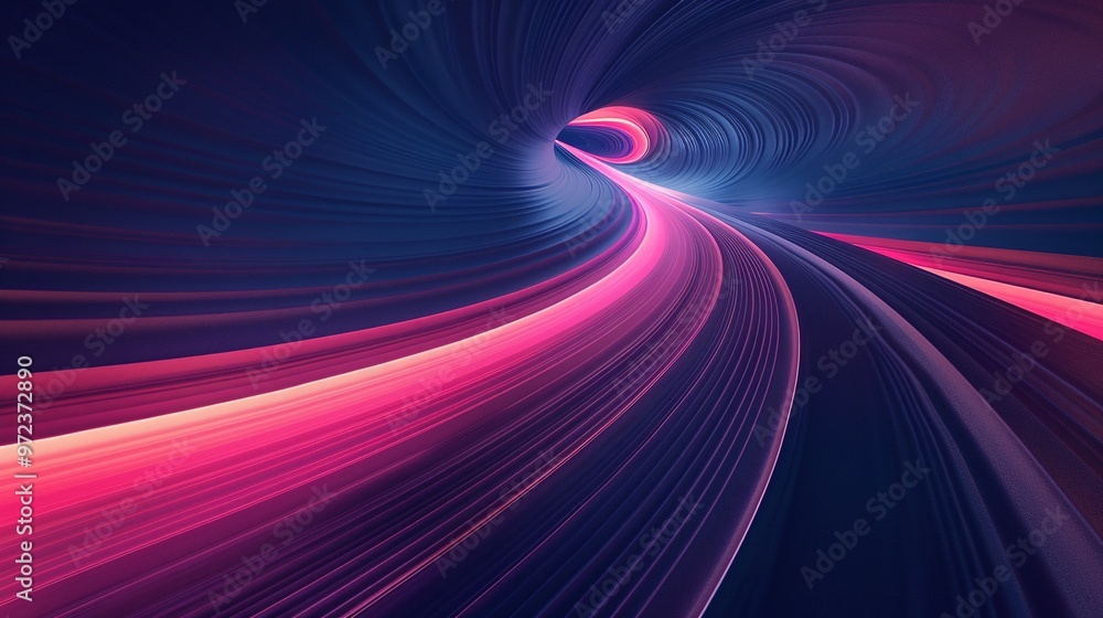 Poster a vibrant and dynamic abstract image showcasing a swirling tunnel of light and color, creating a sen