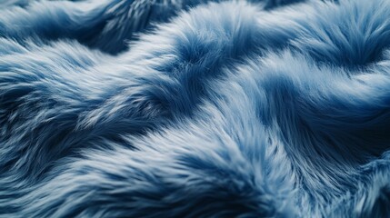 Fototapeta premium Blue delicate background of nice furry cloth. Soft loose folds on the fabric of faux fur of blue classic color as textured background. Selective focus