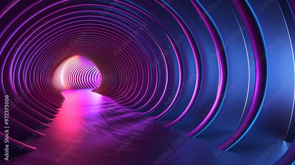 Poster a vibrant and futuristic tunnel illuminated with colorful neon lights, creating a stunning visual ef