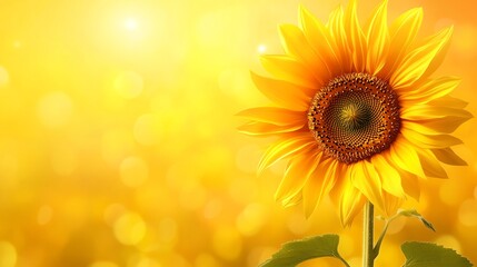 Obraz premium A vibrant yellow sunflower blooms against a glowing bokeh background, capturing the essence of summer.