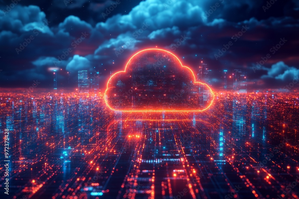 Aufkleber digital city and cloud computing using artificial intelligence background