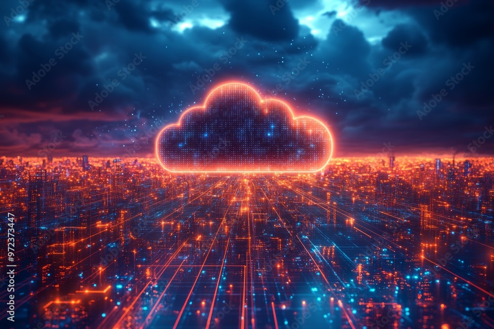 Aufkleber digital city and cloud computing using artificial intelligence background
