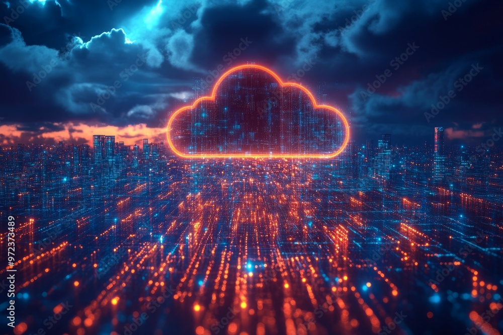 Aufkleber digital city and cloud computing using artificial intelligence background