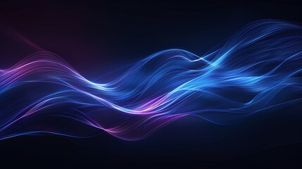 Naklejka premium A vibrant display of flowing light waves in blue and purple, creating a mesmerizing and dynamic abstract background. Product presentation background.