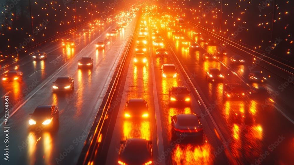 Poster heatmap of a busy highway, with warm colors highlighting the most congested sections and cooler tone